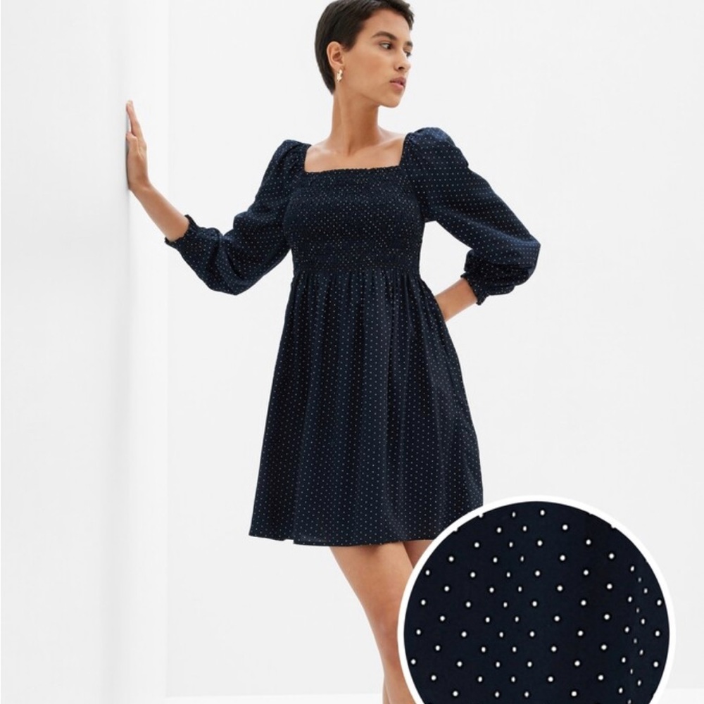 Gap smocked puff babydoll mini dress polka dot. Shirred peplum waist. NWT NW.
